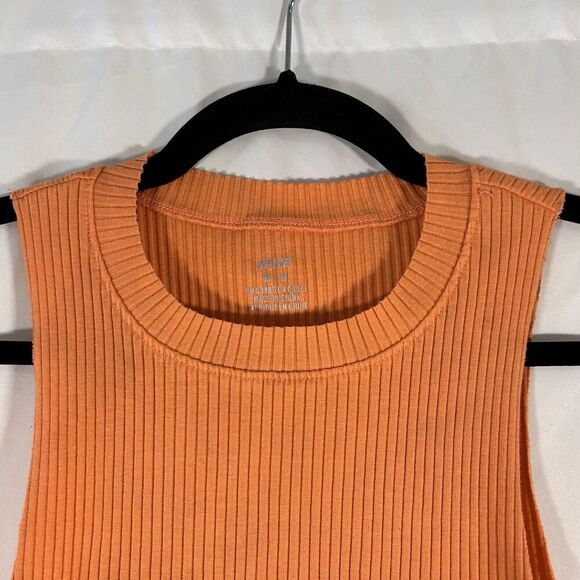 Aerie Tank Top Women's Medium Orange Ribbed Sleeveless Crew Neck Cropped - Picture 2 of 7